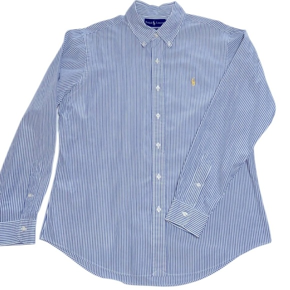 Ralph Lauren Blue & White Stripe Button-Down Shirt Size Medium Classic Fit - Picture 1 of 6